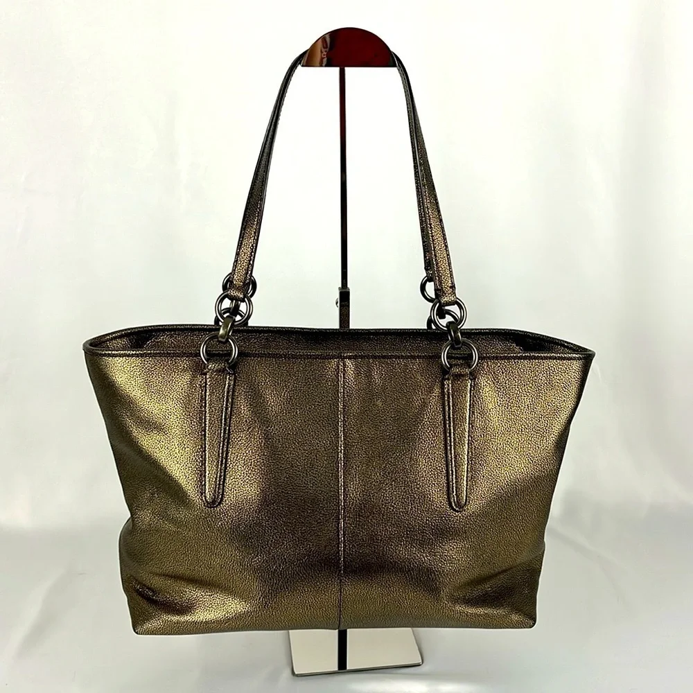 Coach Chicago Ellis Metallic Bronze Pebble Leather Large Tote Bag